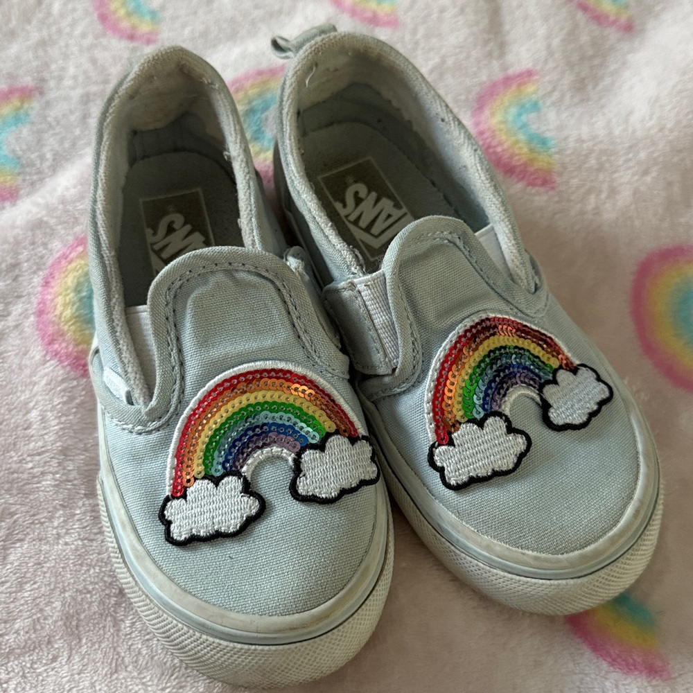 Vans Kids Light Blue Rainbow Slip-Ons